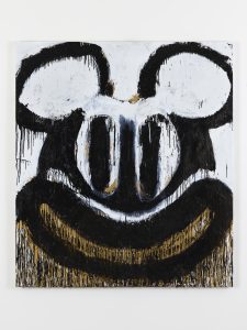 Joyce Pensato, Black and White Mickey, 2018 Oil on canvas © Joyce Pensato; Courtesy Lisson Gallery