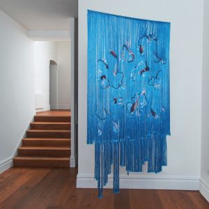 Kamilah Ahmed, Midnight Orchid , 2021 Silk yarns on cotton 90 x 160 x 1.5 cm Photo: Matt Hass