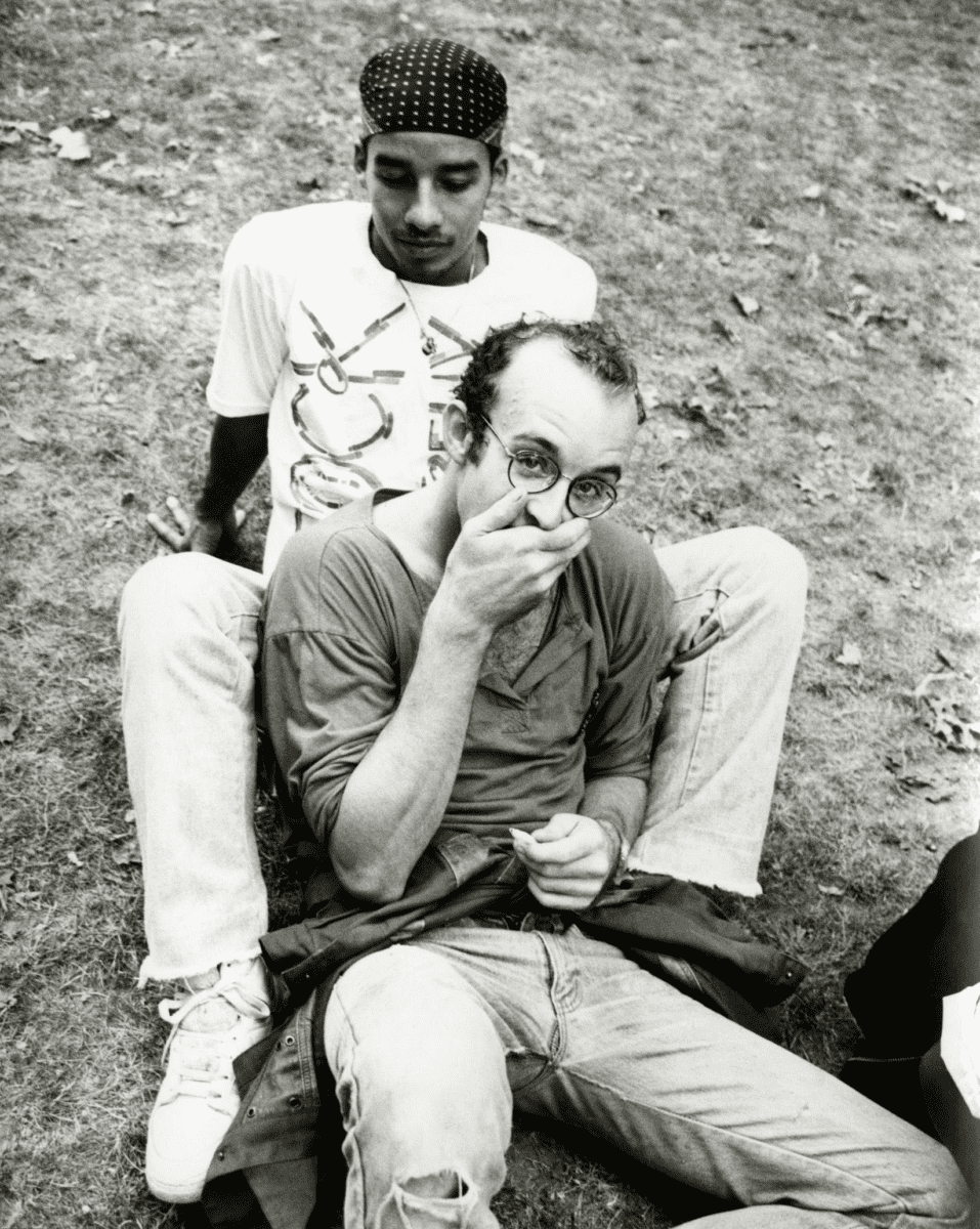 Andy Warhol Keith-Haring-and-Juan-Dubose-in-Park-1986