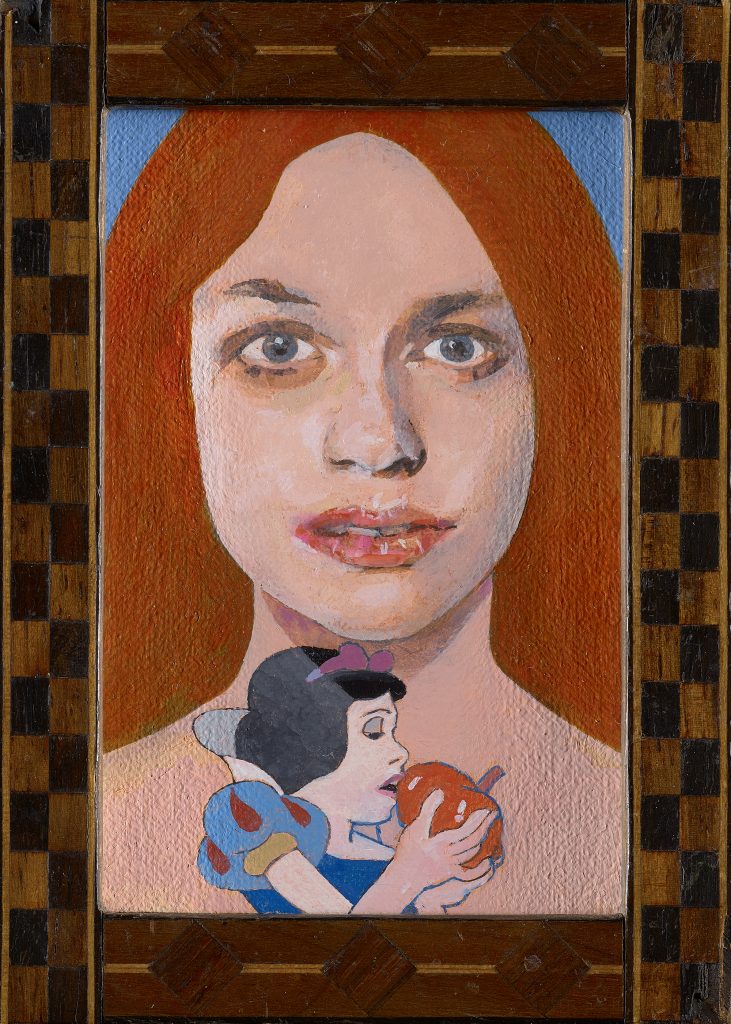 Late Period. Girl with a Disney Tattoo 1 2020 oil on wooden panel.