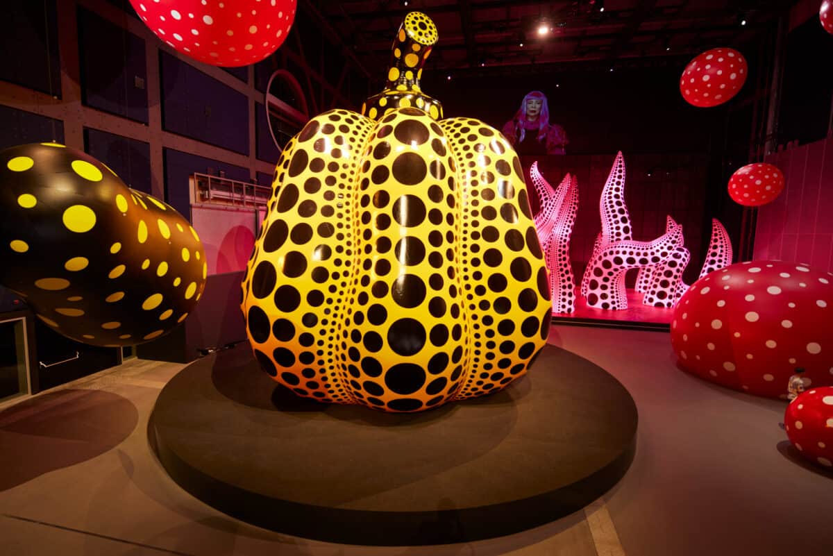 Life of the Pumpkin Recites, All About the Biggest Love for the People, 2019 Installation view from Manchester International Festival 2023 exhibition ‘Yayoi Kusama_ You, Me and the Balloons’ at Aviva Studios. Images © David Levene.