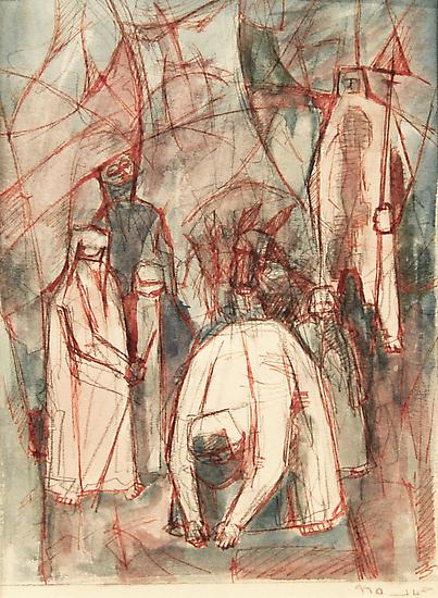 Mahmoud Hammad, The Harvest, 1965, Watercolor on paper, 22 x 16 cm