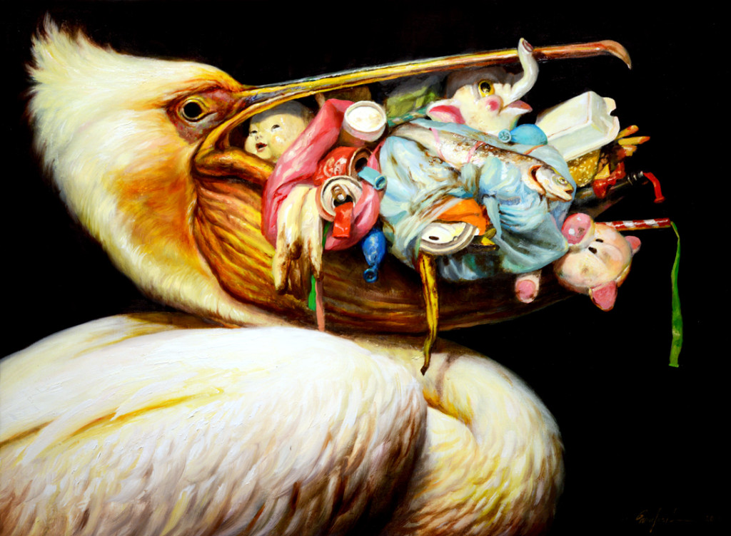 Martin Wittfooth, Loot Bag, 2013, oil on canvas, 18 x 24 inches