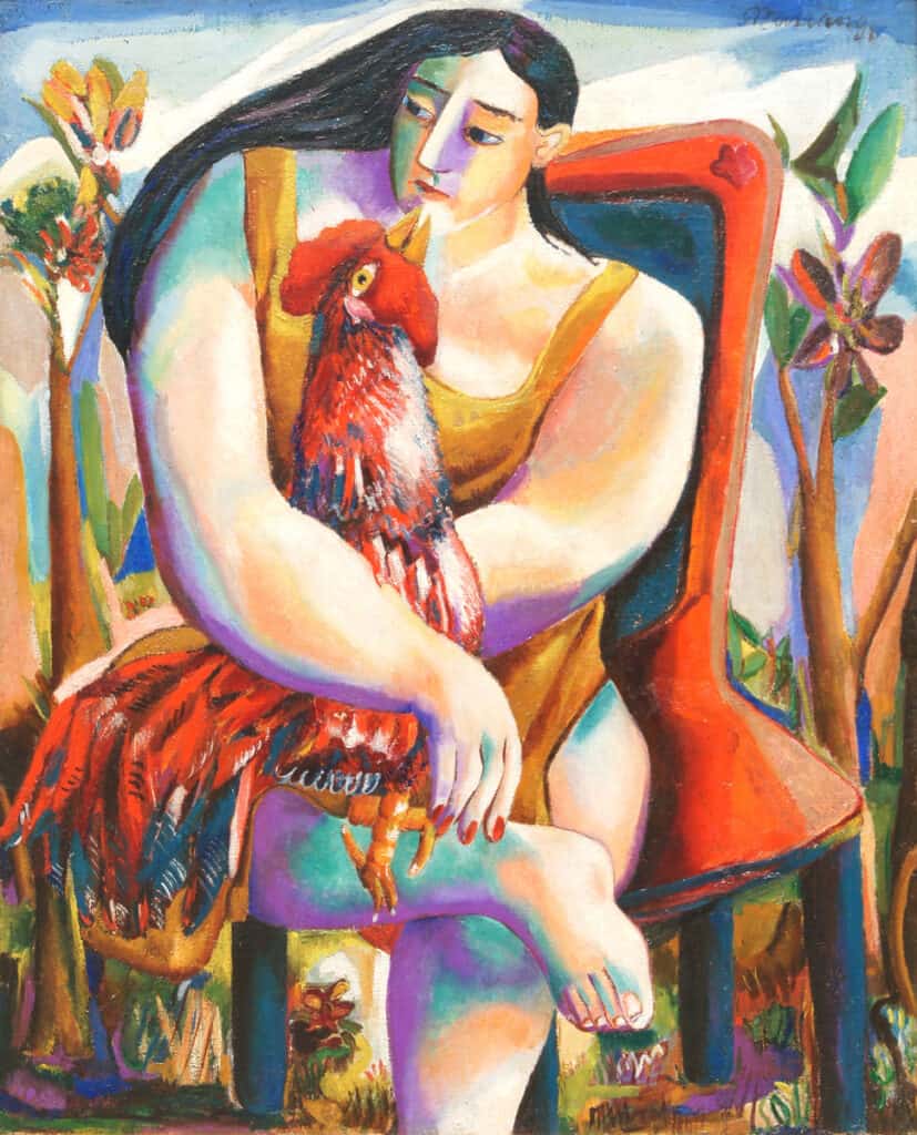 Mariano Rodríguez. Mujer con gallo (Woman with Rooster), 1941. Collection of Ramón and Nercys Cernuda. © Fundación Mariano Rodríguez