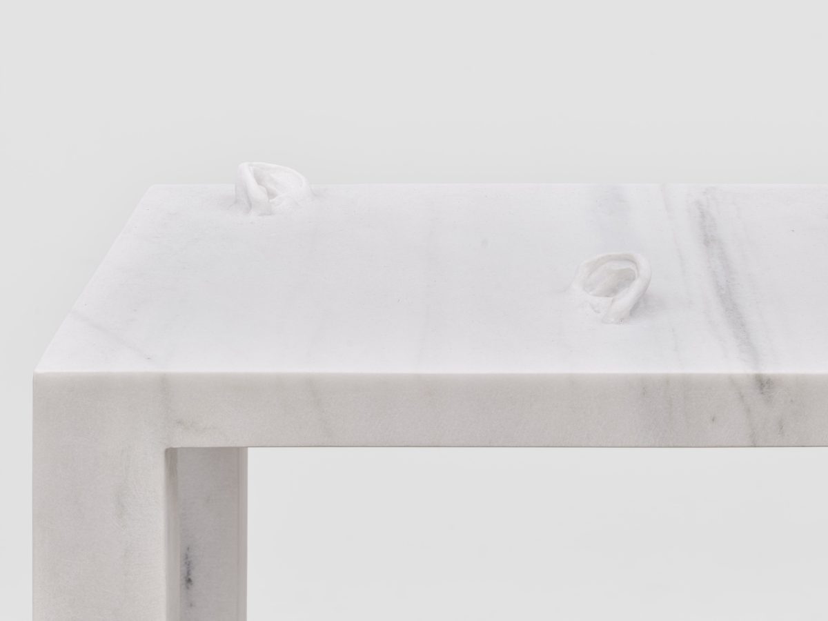 Not Vital sculpture featuring ear motif in Listening + Looking exhibition