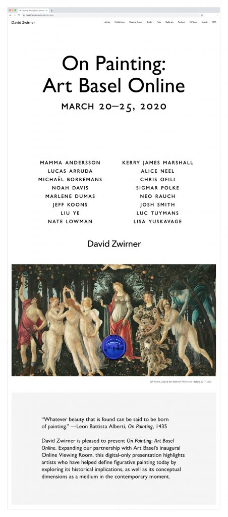David Zwirner Online’s On Painting: Art Basel Online, March 20-25, 2020. Courtesy David Zwirner