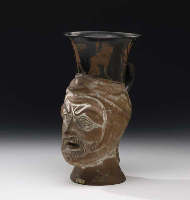 Athenian drinking mug in the form of the head of a bearded Persian. The Persian Class, Greece, about 410 –