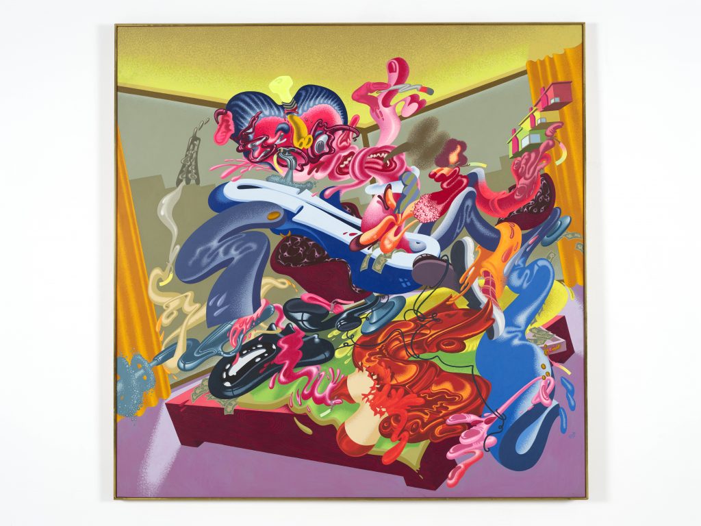 Peter Saul, Businessman / Young Executive, 1980. Oil and acrylic on canvas, 78 1/2 x 77 3/4 in (199.4 x 197.5 cm). Collection KAWS. Photo: Farzad Owrang FAD MAGAZINE