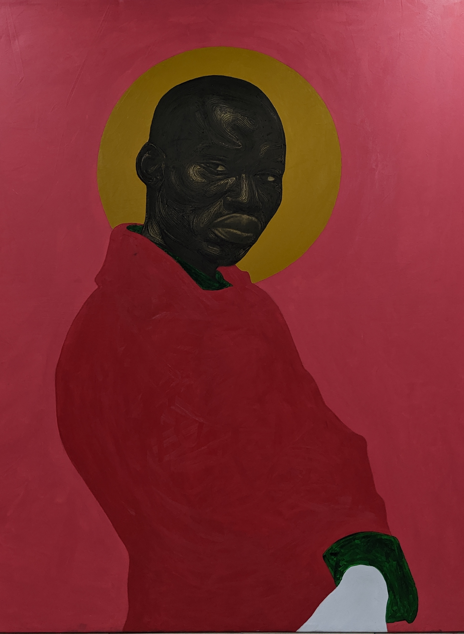 Red Suit (2020), acrylic, oil and charcoal on canvas, 200cm x 180cm