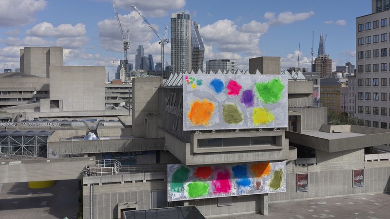 Renée Levi, September, large-scale two-panel painting across the Brutalist facade of Hayward Gallery, London