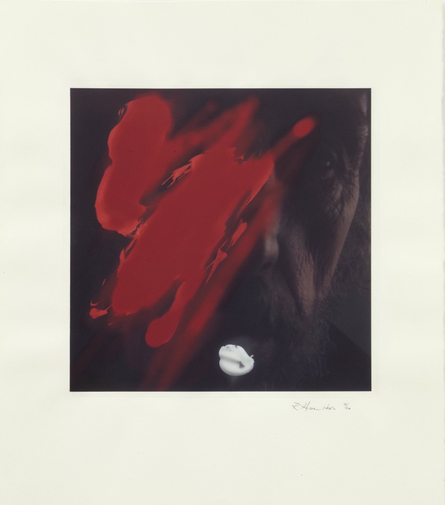 Richard Hamilton, Self portrait with red, 1998, Pigment transfer. Image created on a Quantel paintbox and output to disc. © The Estate of Richard Hamilton, Courtesy Alan Cristea