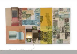 Palladian Xmas (Spread), 1980 Solvent transfer, acrylic and collage on wooden panel with mirror and electric light 188,6 x 339,7 x 19,1 cm (74,25 x 133,75 x 7,5 in) © Robert Rauschenberg/DACS - Photo: Glenn Steigelman, 2018 Courtesy Galerie Thaddaeus Ropac, London/Paris/Salzburg