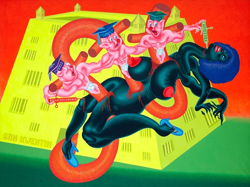 Peter Saul, San Quentin # 1 (Angela Davis at San Quentin), 1971, Oil on canvas, 180,3 x 238,8 cm, © Peter Saul, Collection of KAWS