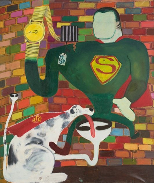 Peter Saul, Superman and Superdog in Jail, 1963, Oil on canvas, 190,5 x 160 cm, Collection of KAWS, © Peter Saul, Photo: Farzad Owrang