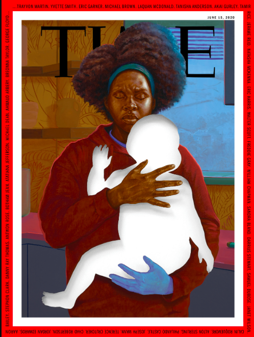 Titus Kaphar’s painting features an African-American mother holding her child. FAD MAGAZINE
