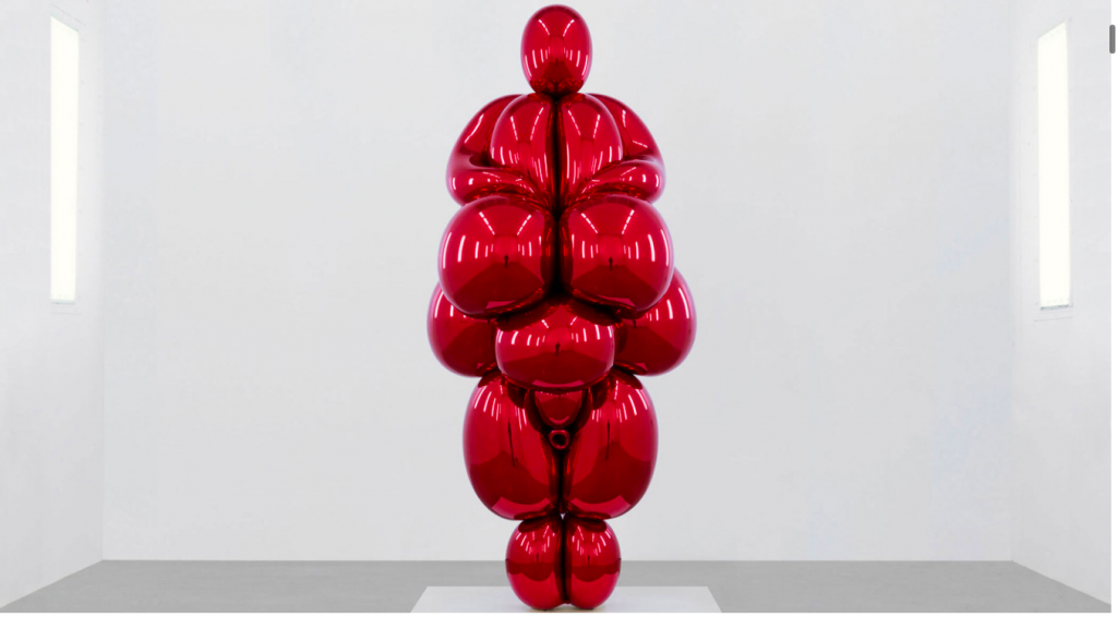 Jeff Koons Balloon Venus Lespugue (Red), 2013–2019 [Red version completed May 2020] Mirror-polished stainless steel with transparent color coating 105 1/16 x 48 13/16 x 41 3/16 inches 266.9 x 124.1 x 104.7 cm