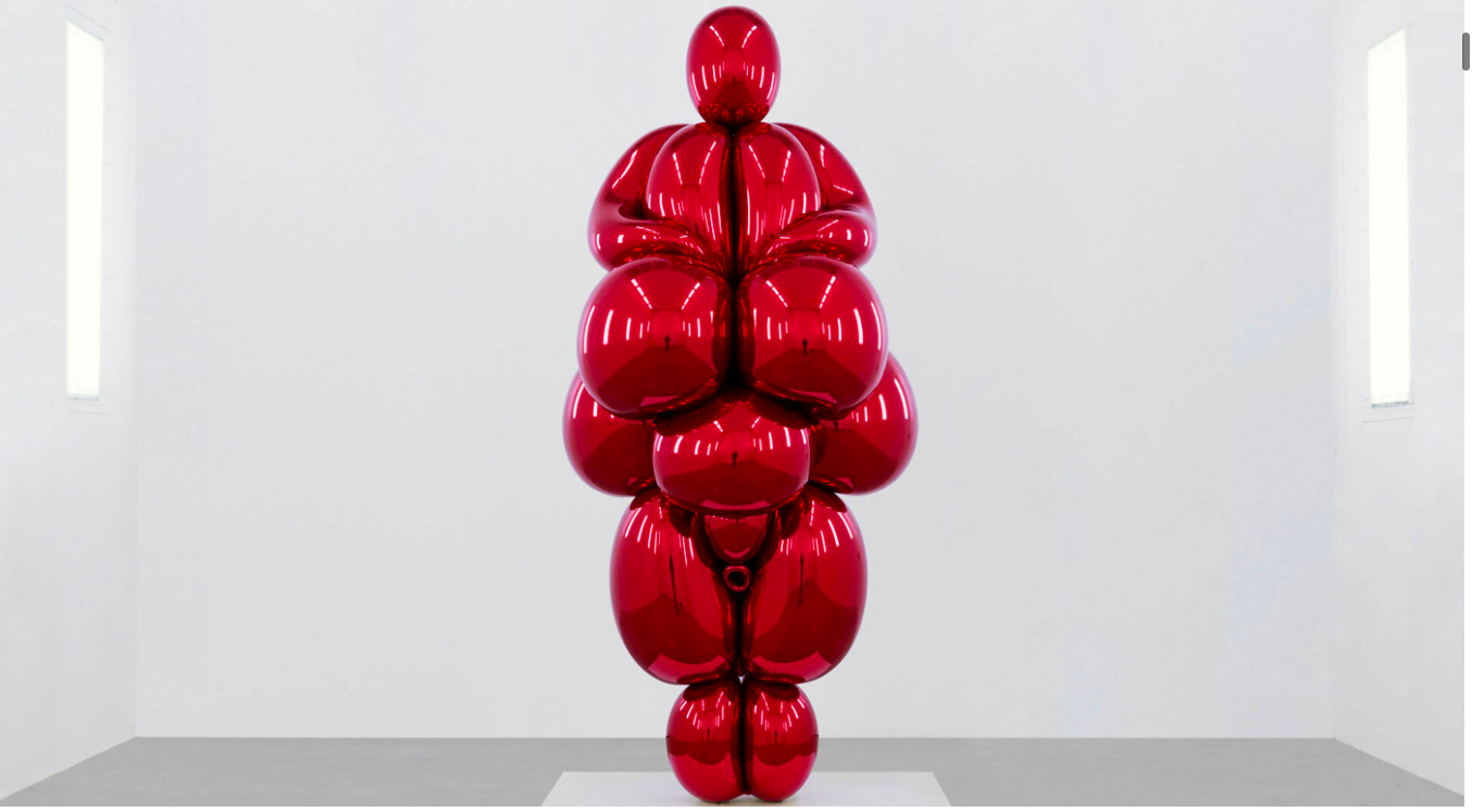 Jeff Koons Balloon Venus Lespugue (Red), 2013–2019 [Red version completed May 2020] Mirror-polished stainless steel with transparent color coating 105 1/16 x 48 13/16 x 41 3/16 inches 266.9 x 124.1 x 104.7 cm