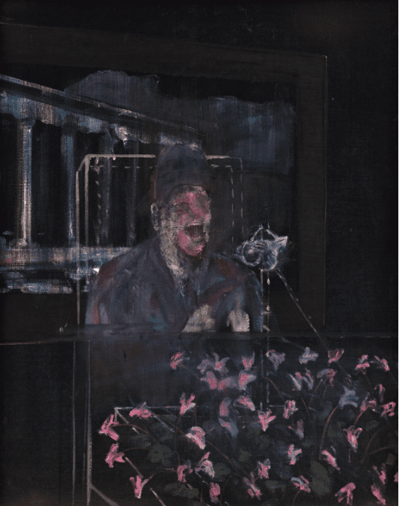 Francis Bacon, ‘Landscape with Pope/Dictator’, c. 1946, oil on canvas, 55 1/8 × 43 1/4 inches (140 × 110 cm) © The Estate of Francis Bacon. All rights reserved. DACS 2022