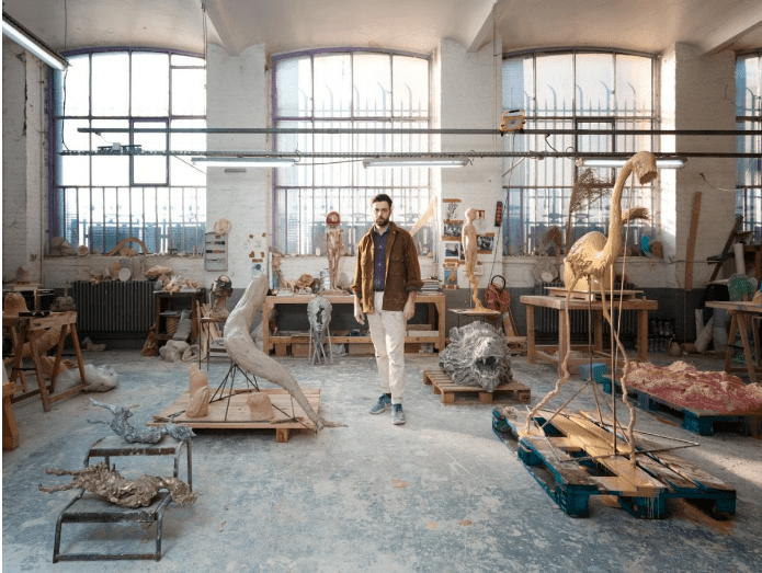 Jean-Marie Appriou in his studio, Courtesy of the artist and MASSIMODECARLO © Claire Dorn