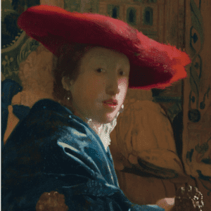 Girl with the Red Hat , 1664 - 67 , Johannes Vermeer, oil on panel . National Gallery of Art, Washington , Andrew W. Mellon Collection
