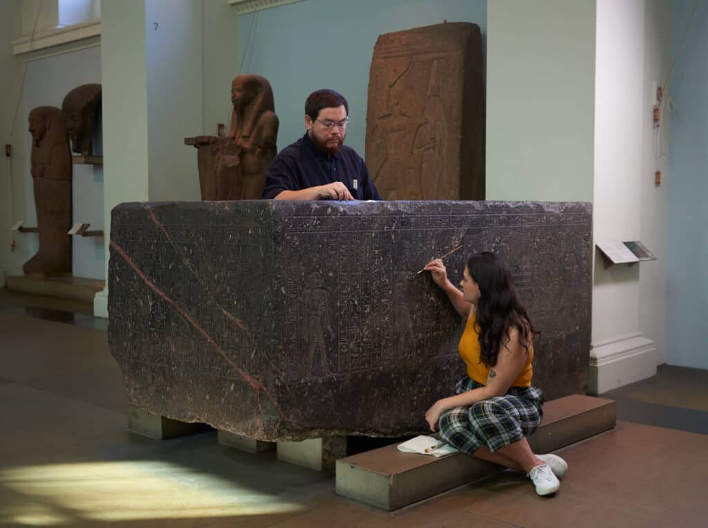 ‘The Enchanted Basin’, sarcophagus of Hapmen, 600 BC, on display in Room 4 at the British Museum, in preparation for the major exhibition ‘Hieroglyphs: unlocking ancient Egypt’. 