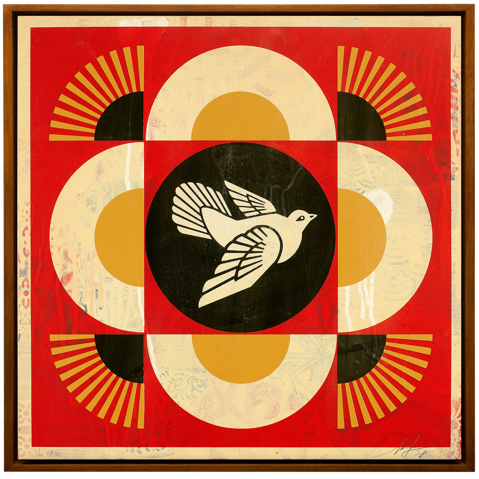 Shepard Fairey, Geometric Dove Red Wood HPM