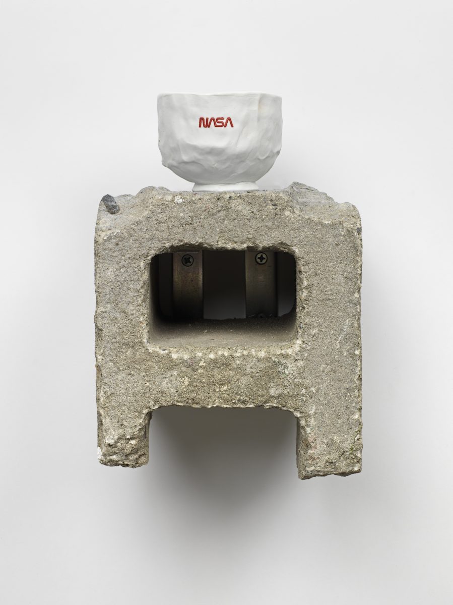 Certainty Over Truth, 2025English porcelain, cinder block,and hardware27.9 x 19.1 x 20.3 cm (11 x 7.5 x 8 in) © Tom Sachs. Photo: Genevieve Hanson.Courtesy Thaddaeus Ropac gallery, London · Paris · Salzburg · Milan · Seoul