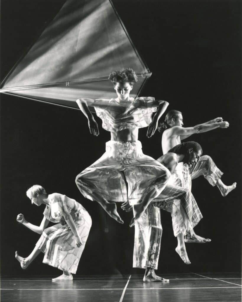 Trish Oesterling, Carolyn Lucas, David Thomson, Gregory Lara in Set and Reset (1983). Photo © Mark Hanauer 1993. Courtesy Trisha Brown Dance Company