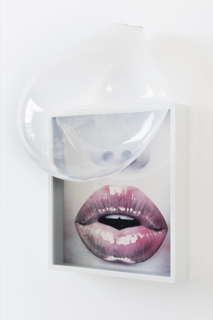 Untitled_Found poster, hand blown glass, artist frame_31 x 55 x 20xm_2015_side view_lowres-2
