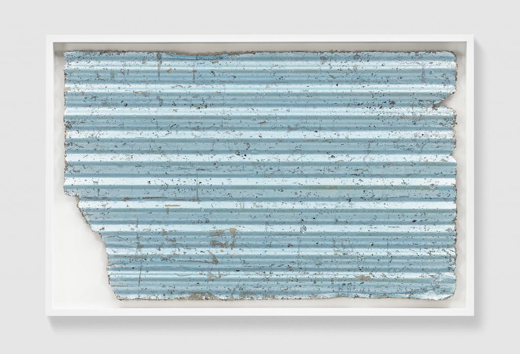 RACHEL WHITEREAD Untitled (Corrugated Blue), 2017 Coloured silver leaf and papier-mâché 31 7/8 x 50 3/8 x 2 in 81 x 128 x 5 cm © Rachel Whiteread Photo: Prudence Cuming Associates Courtesy Gagosian