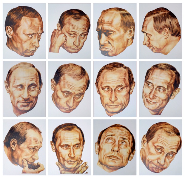 COMBINATION OF PORTRAITS OF RUSSIAN PRESIDENT PUTIN FOR A POP-ARTCALENDAR.