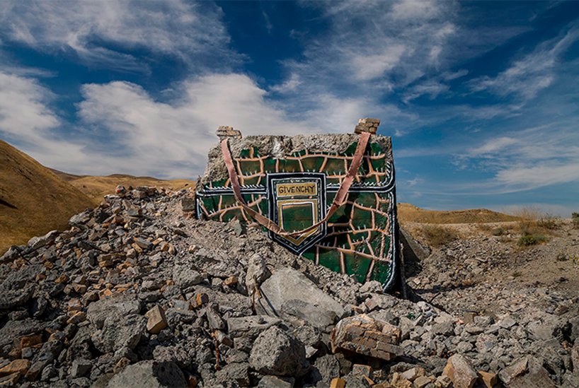 Thrashbird turns desert concrete ruins into oversized fashion luxury handbags FAD MAGAZINE