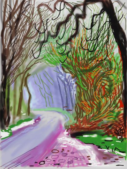 David Hockney The Arrival of Spring in Woldgate, East Yorkshire in 2011 (twenty eleven) - 1 January (2011) iPad drawing printed on paper, edition of 25 signed and numbered 139.7 x 105.4 cm