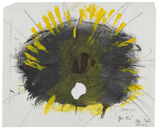 Ge' e M' a, 1981—1983 Crayon, acrylic, watercolour and plastic tape on reproduction 46.8 x 57.4 cm / 18 3/8 x 22 5/8 in