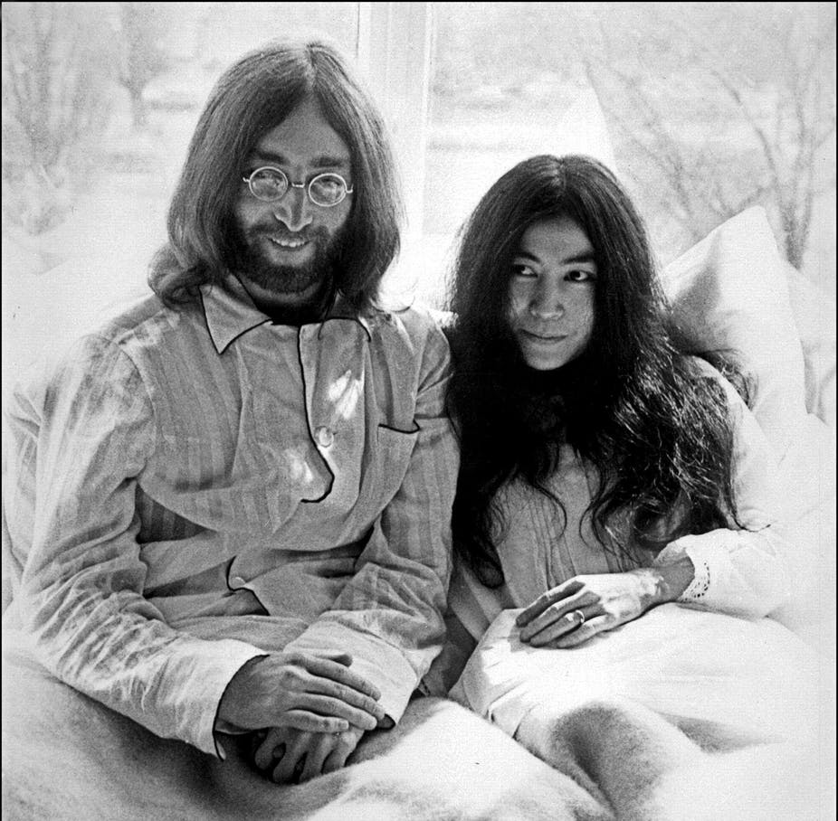 Republish this article Republish Republish our articles for free, online or in print, under Creative Commons licence. John Lennon and Yoko Ono at the Hilton Hotel, Amsterdam, in 1969. EPA-EFE