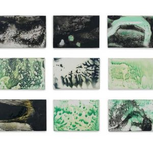 Iceland: i-ix Ísmynstur – Ice Patterns, 2022 - Malachite, vivianite, bone black and silver leaf on panels 10 x 15 cm (each panel)