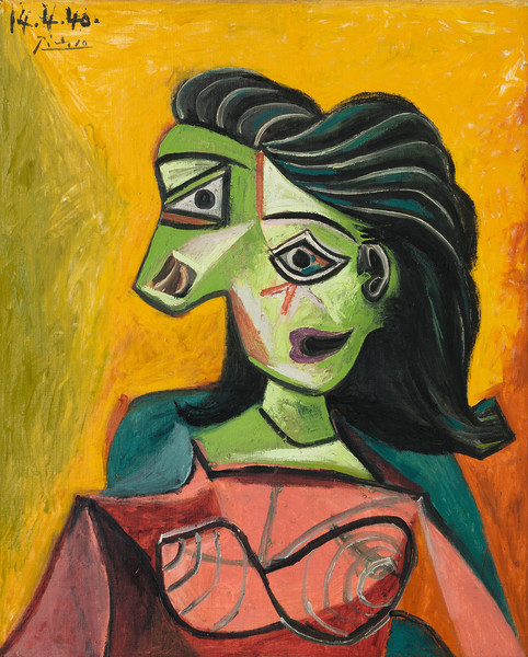 PABLO PICASSO Buste de femme (Dora Maar), 1940 Oil on canvas, 29 1/8 x 23 5/8 in, 74 x 60 cm © 2019 Estate of Pablo Picasso/Artist Rights Society (ARS), New York Photo: Erich Koyama. Courtesy Gagosian