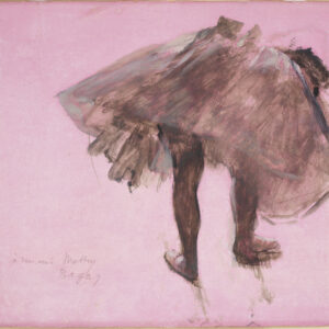 Edgar Degas, Dancer Seen from Behind, c. 1873. Essence (diluted oil paint) on prepared pink paper, 28.4 x 32 cm. Collection of David Lachenmann