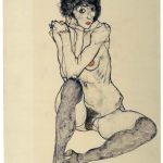 Egon Schiele, Seated Female Nude, Elbows Resting on Right Knee, 1914 Pencil and gouache on Japan paper, 48 x 32 cm The Albertina Museum, Vienna Exhibition organised by the Royal Academy of Arts, London and the Albertina Museum, Vienna