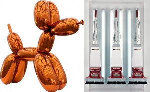 Balloon Dog (Orange) (1994-200) and New Hoover Deluxe Shampoo Polishers (1980) both by Jeff Koons