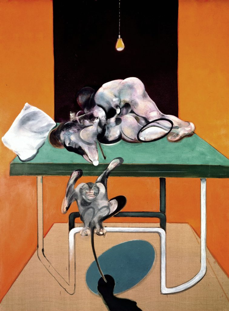 Francis Bacon, Two Figures with a Monkey, 1973, oil on canvas, 77 7/8 × 58 inches (198 × 147.5 cm) © The Estate of Francis Bacon. All rights reserved, DACS/Artimage 2019. Photo: Prudence Cuming Associates Ltd