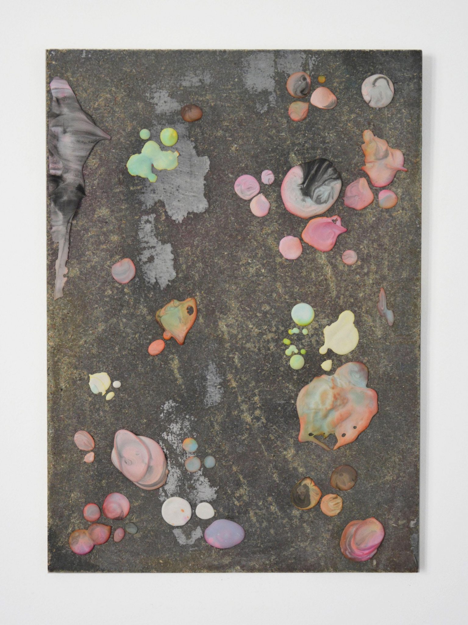 Sliders (21), 2015 Dried drips of colored plaster, glue, wood 42 x 30 cm