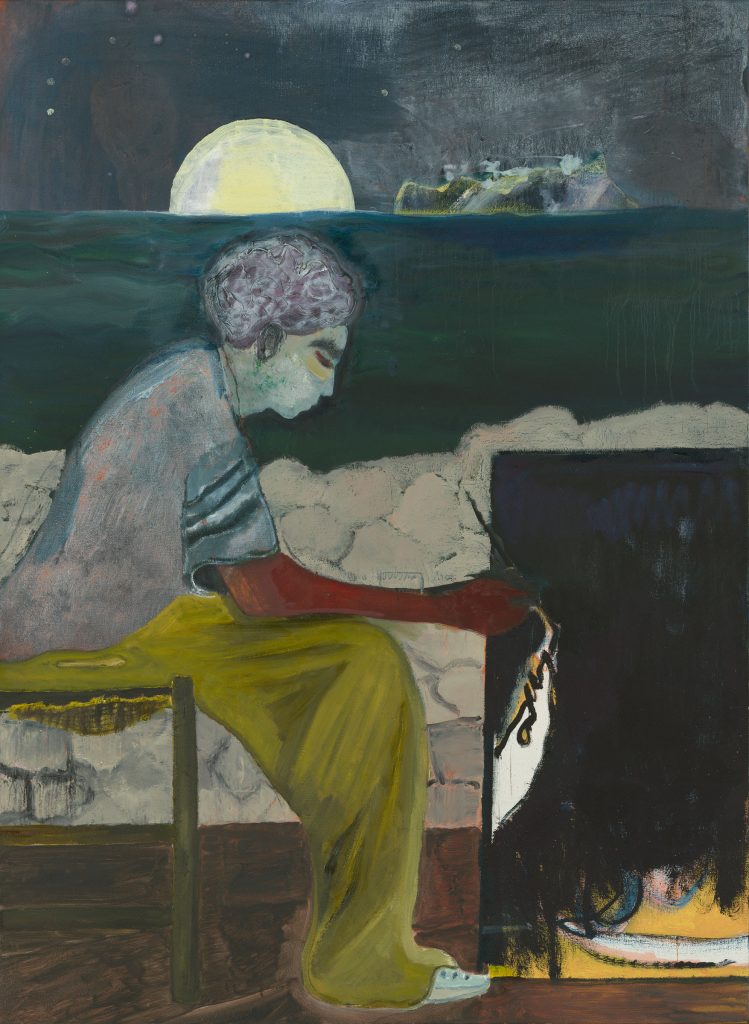Peter Doig, Painting on an Island (Carrera), 2019. Oil on linen, 59 x 43 inches (149.5 x 109.5 cm).