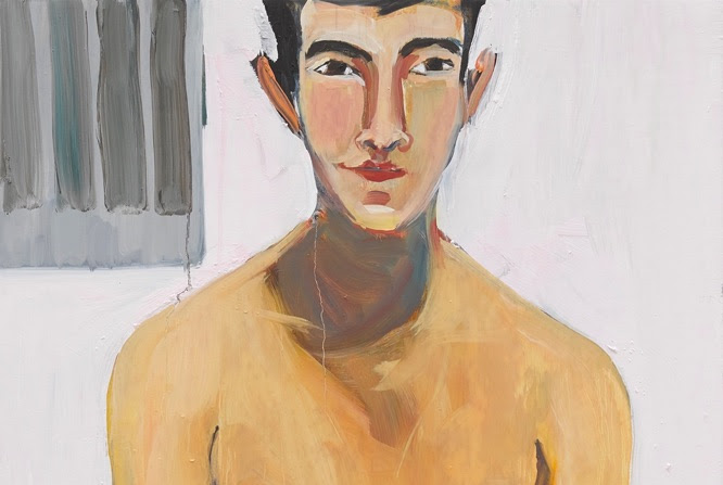 Chantal Joffe, Herb on the Red Stool (detail), 2019, Oil on board, 201 x 90 cm, © Chantal Joffe. Courtesy the artist and Victoria Miro
