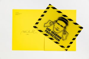 1 – 350 are accompanied by a limited edition lenticular print ‘Use Hearing Protection’, 2019. 26.8 x 18.4 cm. Presented in an envelope, signed and numbered by Peter Saville.