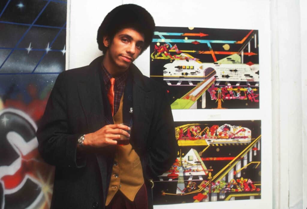 Rammellzee at GPI Gallery, Graffiti Productions Inc., Manhattan, NYC, 1982. Photo by Martha Cooper. Courtesy of Martha Cooper.