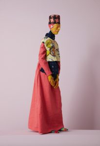 Francis Upritchard @ Kate Macgarry: Seraphina Kiss ,2016, Steal and foil armature, paint, modelling material, fabric,bone.